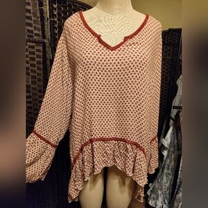 Elegant Red Patterned Blouse